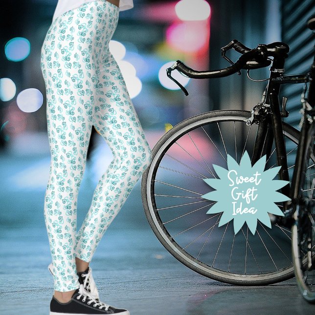 Kleines, miteinander verbundene Aquamarine Herzmus Leggings (These teal linked heart pattern leggings are ready for you or as a special gift for an active woman.)