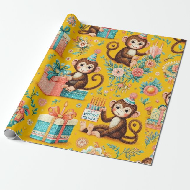 Kleines Monkey Wrapping Paper Geschenkpapier (Ungerollt)