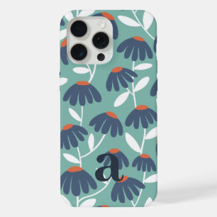 Kleines Monogramm Buchstabe Blau & Rot Florales Mu iPhone 15 Pro Max Hülle
