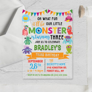 Kleines Monster 3. Geburtstag Acryleinladungen