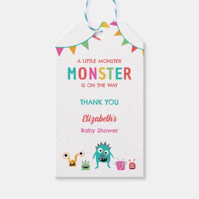 Kleines Monster auf dem Weg Baby Dusche Halloween Geschenkanhänger (Vorderseite)
