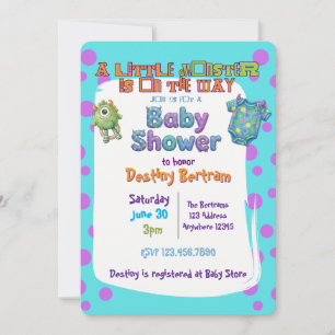Kleines Monster auf dem Weg, Blau Lila Babyparty Einladung