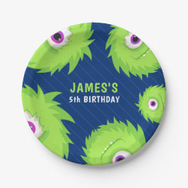 Kleines Monster Blau und Grün Pappteller