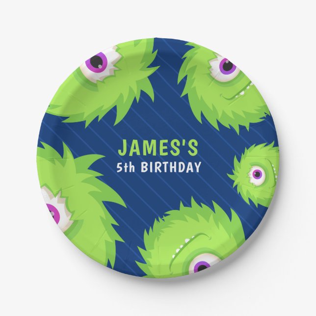 Kleines Monster Blau und Grün Pappteller (Vorderseite)