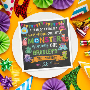 Kleines Monster Chalkboard 1. Geburtstag Party Serviette