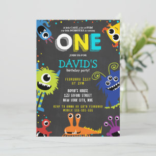 Kleines Monster Geburtstagsparty Chalk 1. Geburtst Einladung