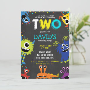 Kleines Monster Geburtstagsparty Chalk 2. Geburtst Einladung