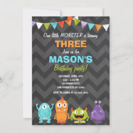 Kleines Monster Geburtstagsparty Einladung Chalk