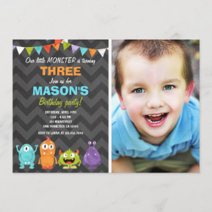 Kleines Monster Geburtstagsparty Einladung Chalk