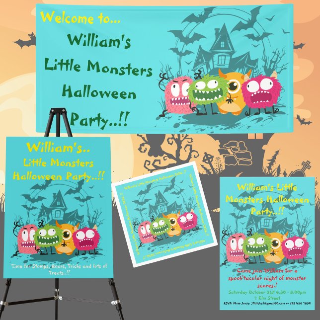 Kleines Monster-Halloween-Party Runder Aufkleber (Little Monsters Halloween Party Collection)