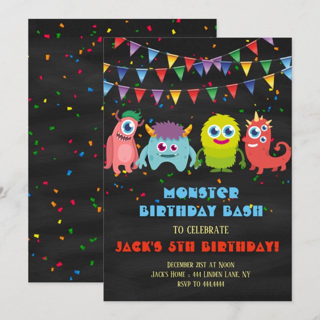 Kleines Monster-Kindergeburtstag-Party Einladung (Vorne/Hinten)
