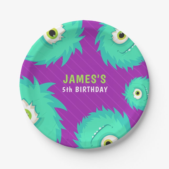 Kleines Monster Lila Pappteller (Vorderseite)