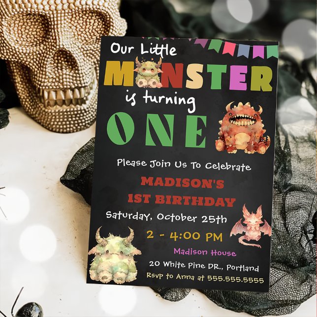 Kleines Monster thematisches 1. Geburtstag Party Einladung (Von Creator hochgeladen)