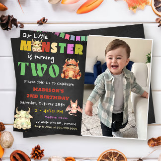 Kleines Monster Themenwoche 2. Geburtstag Party Fo Einladung