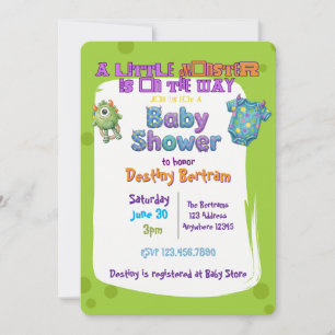 Kleines Monster unterwegs, Grüne Babyparty Einladung
