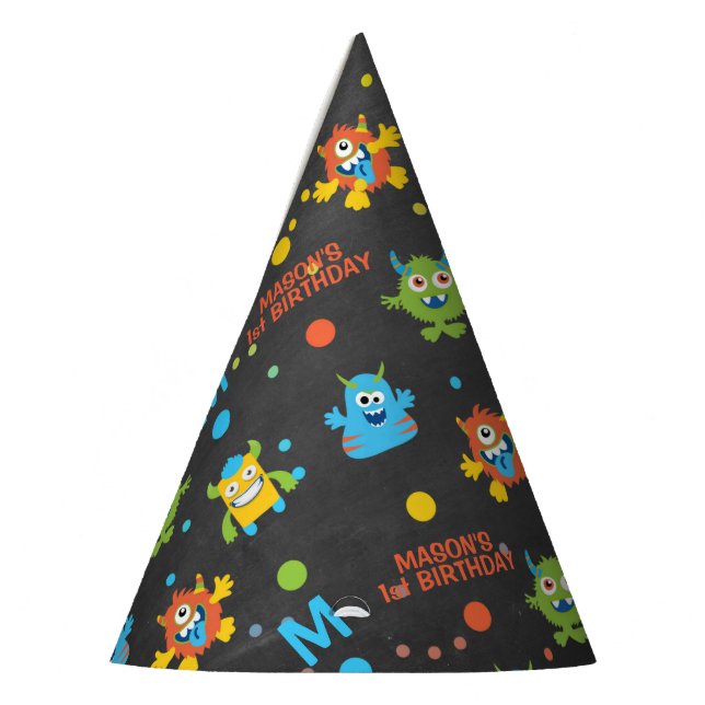 Kleines Monsterchalkboard 1. Geburtstag Partyhütchen (Links)