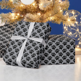 Kleines Muster mit Hundepfotenabdrücken in Schwarz Geschenkpapier