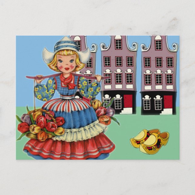 Kleines niederländisches Mädchen in Nationalkostüm Postkarte (Vorderseite)