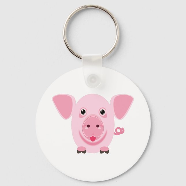 Kleines niedliches rosa Schwein Schlüsselanhänger (Vorderseite)