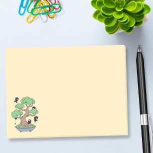 Kleines Ninjas im Bonsais-Baum auf Gelb Post-it Klebezettel