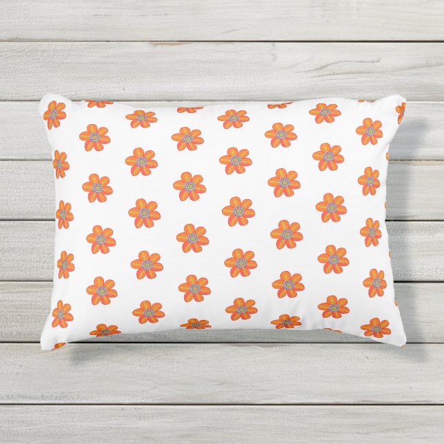 Kleines Orangefarbenes Blume Muster Kissen Für Draußen (Vorderseite)