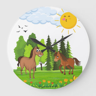 Kleines Pferdedesign für Kinder Große Wanduhr