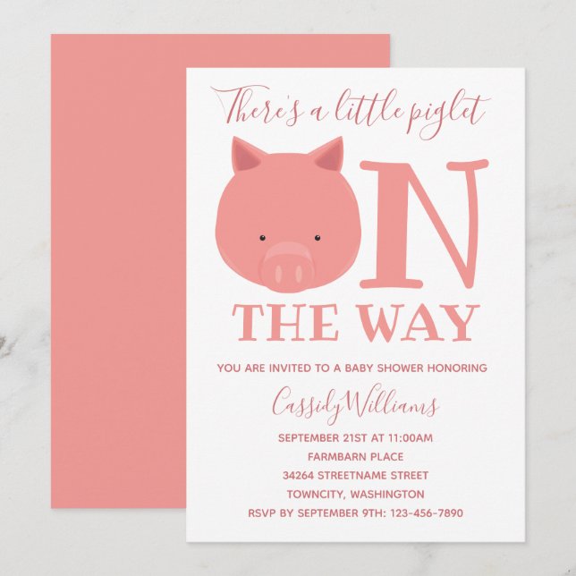 Kleines Piglet auf dem Weg Babydusche Einladung (Vorne/Hinten)