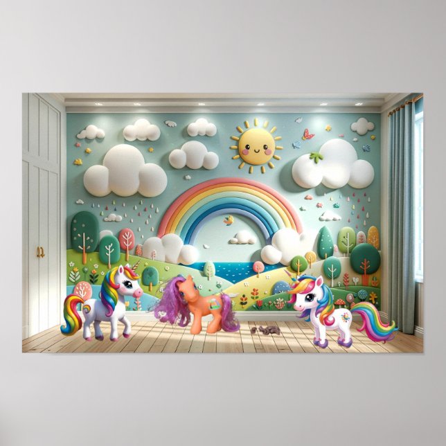 Kleines Pony und Einhörner Poster (Vorne)