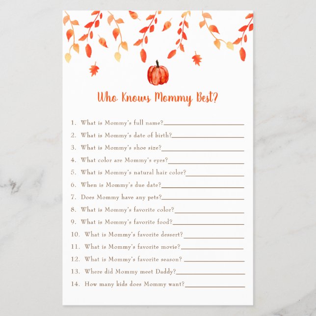 Kleines Pumpkin Baby Shower Game, das Mama kennt Flyer (Vorne)