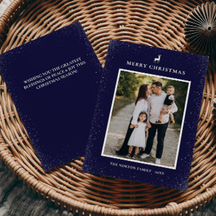 Kleines Reindeer Simple Snowflakes Custom Foto Feiertagskarte