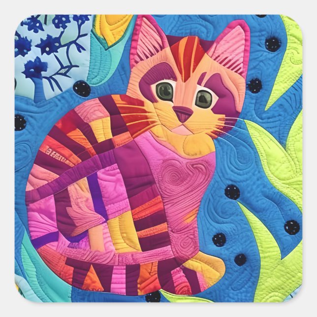 Kleines, reizbares Kittenquilt wie Design Quadratischer Aufkleber (Vorderseite)