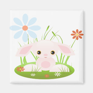 Kleines rosa Baby-Häschen mit Blumen Magnet