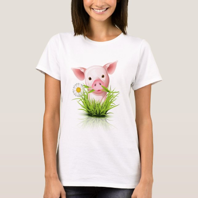 Kleines rosa Grasschwein T-Shirt (Vorderseite)