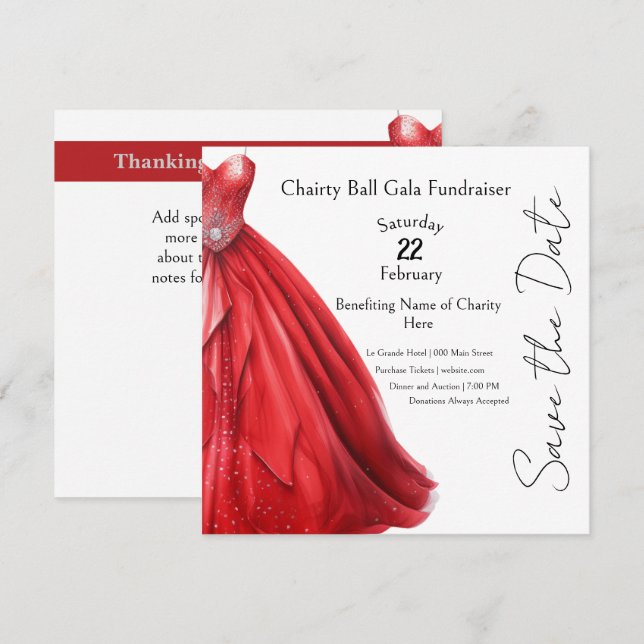 Kleines Rotes Dress Gala Wohltätigkeit Event Einladung (Vorne/Hinten)