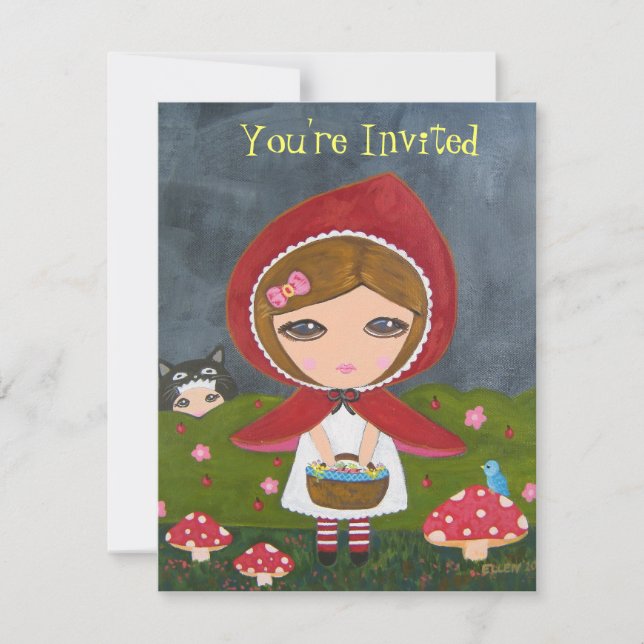 Kleines rotes Riding Hood - Party der Bedtime Stor Einladung (Vorderseite)