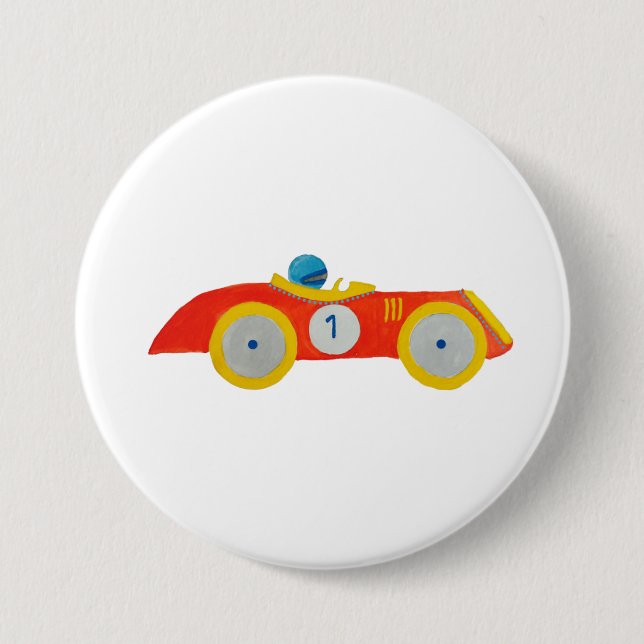 Kleines rotes Roadster-Rennwagen-Kinder1. Button (Vorderseite)