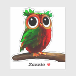 Kleines Rotes und Grünes Owl Aufkleber