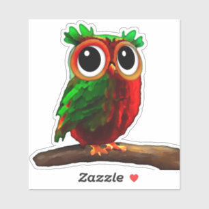Kleines Rotes und Grünes Owl Aufkleber