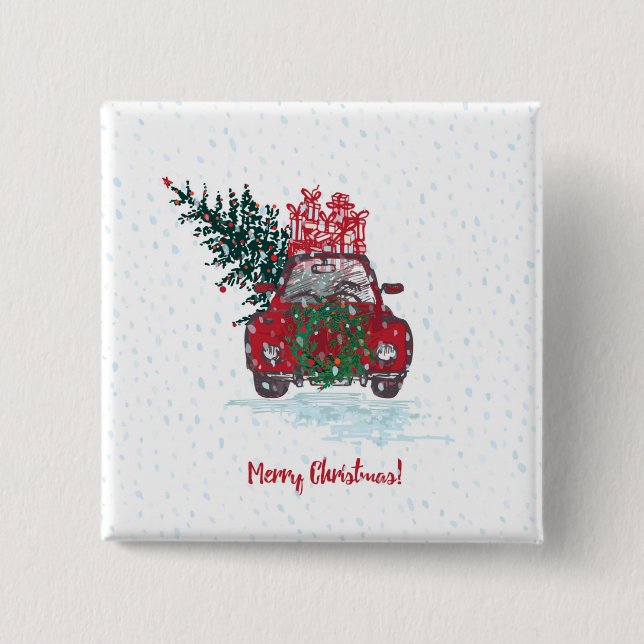 Kleines rotes Weihnachtsauto Button (Vorderseite)