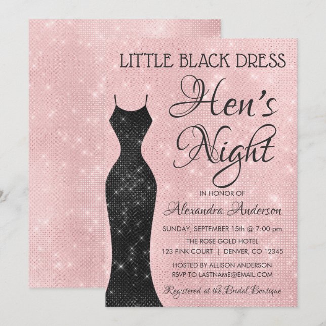 Kleines schwarzes Kleid Blush Pink Hens Nacht Einladung (Vorne/Hinten)