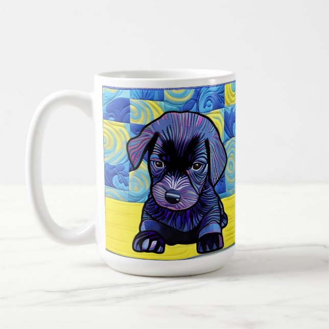 Kleines schwarzes Labor-Welpe-Quilt wie Design Kaffeetasse (Links)