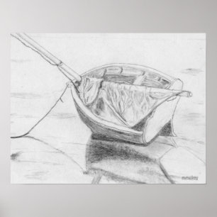 Kleines Segelboot am Strand Graphit Poster