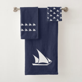 Kleines Segelboot Badezimmer Ozean Blau & Weiß Badhandtuch Set