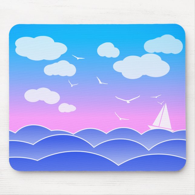 Kleines Segelboot im Ozean Niedlich Playful Seasca Mousepad (Vorne)