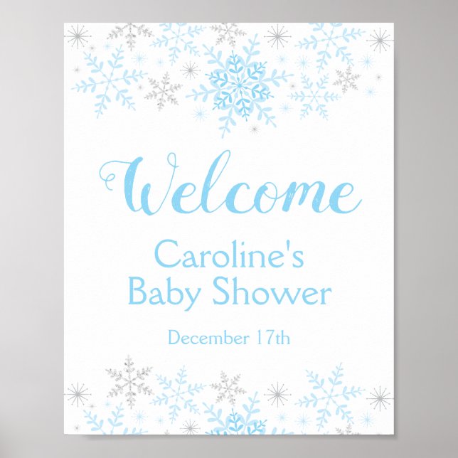 Kleines Snowflake Baby Boy Dusche Begrüßungszeiche Poster (Vorne)