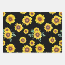 Kleines Sonnenblumenmuster auf schwarzem Hintergru