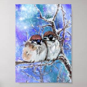 Kleines Spatzenpaar im Winter Poster