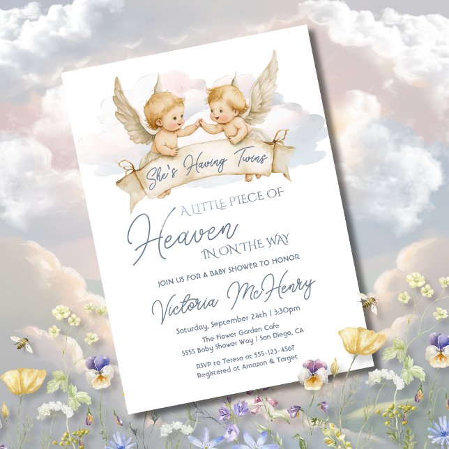 Kleines Stück Heaven Angel Twin Baby Dusche Einladung (Von Creator hochgeladen)