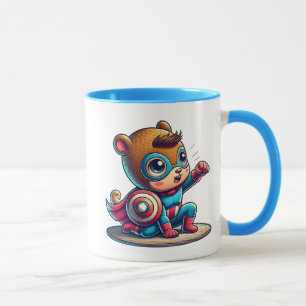 Kleines Superheld-Kind mit Schild. Tasse