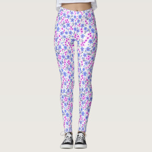 Kleines süßes weißes blaues rosa Blumenmuster Leggings